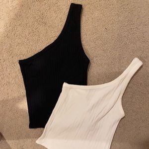 American Eagle 2 pack black white one shoulder tops